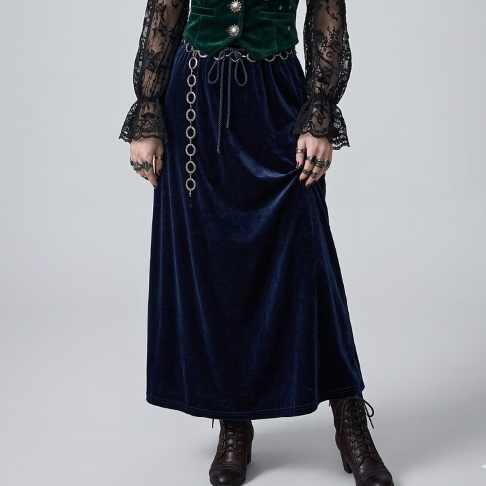 Vintage Moda Int. Blue Velvet Maxi Skirt‎ Whimsigoth 90s Festival L